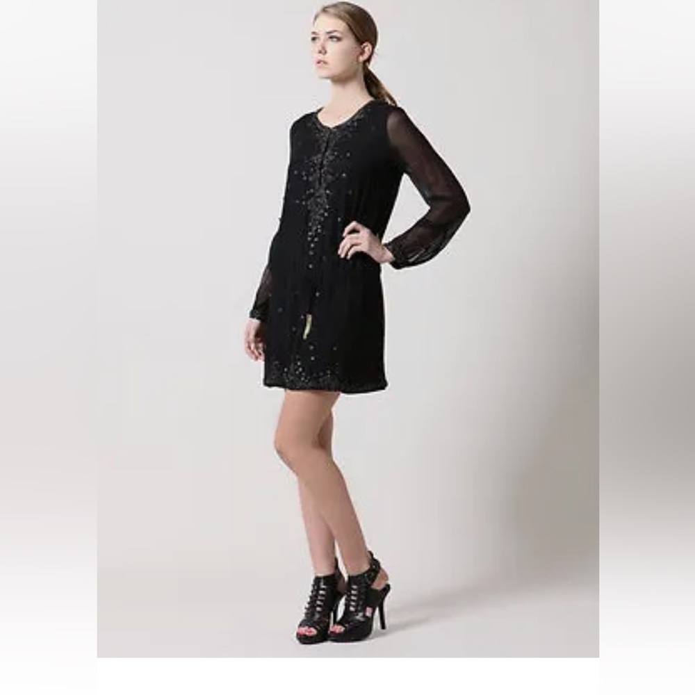 ANTIK BATIK Anthropologie *Tino Djebellah* black silk leather tunic dress XS